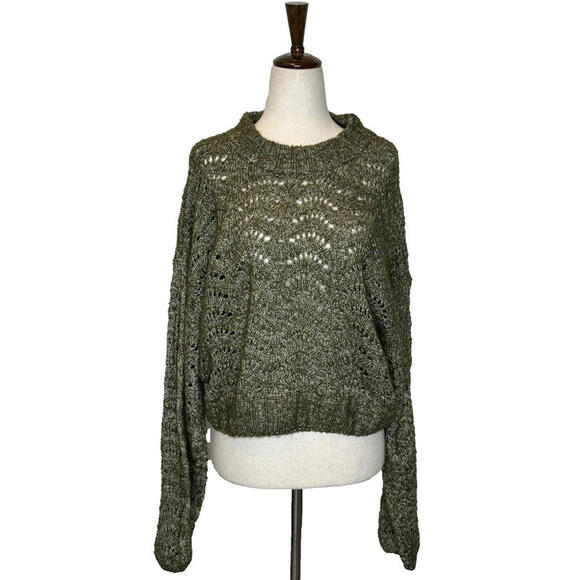 Urban Outfitters Sweaters - Urban Outfitters Cropped Sweater Womens L Pullover Open Knit Mock Neck Green